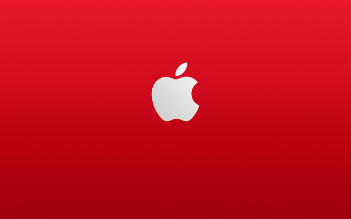 Apple, le logo, fond rouge, minimaliste, &#233;l&#233;gant apple art