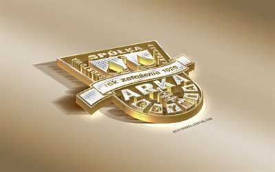 Arka Gdynia, Polish football club, golden silver logo, Gdynia, Poland, Ekstraklasa, 3d golden emblem, creative 3d art, football