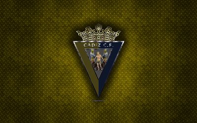 Cadiz CF, Spanish football club, yellow metal texture, metal logo, emblem, Cadiz, Spain, La Liga 2, creative art, LaLiga2, football