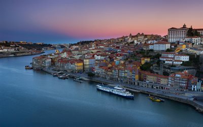Porto, sunset, evening, portuguese city, cityscape, coast, Portugal