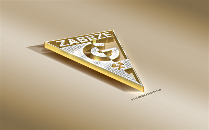 Gornik Zabrze FC, Puolan football club, golden hopea logo, Zabrze, Puola, Ekstraklasa, 3d kultainen tunnus, luova 3d art, jalkapallo