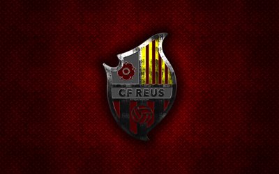 CF Reus Deportiu, Spanish football club, red metal texture, metal logo, emblem, Reus, Spain, La Liga 2, creative art, LaLiga2, football