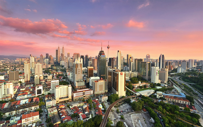 kuala lumpur, sonnenuntergang, stadt, hauptstadt, malaysia, skyline, petronas towers