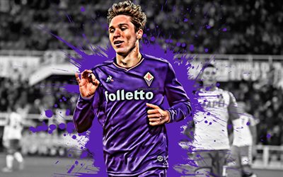 Federico Chiesa, 4k, Italian football player, ACF Fiorentina, striker, purple paint splashes, creative art, Serie A, Italy, football, grunge, Fiorentina