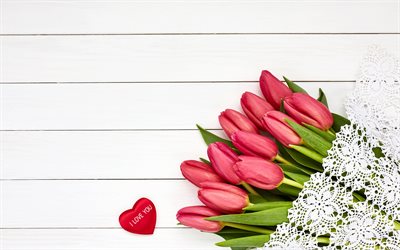 ramo de tulipanes rojos, regalo rom&#225;ntico, hermosas flores rojas, tulipanes, amor, D&#237;a de san valent&#237;n