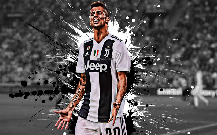 Joao Cancelo, 4k, Portuguese football player, Juventus FC, defender, black and white paint splashes, creative art, Serie A, Italy, football, grunge, Cancelo