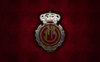 RCD Mallorca, espagnol, club de football, rouge m&#233;tal, texture, en m&#233;tal, logo, embl&#232;me, Palma de Majorque, en Espagne, Liga 2, art cr&#233;atif, LaLiga2, football