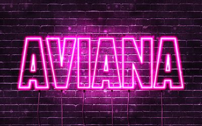 Aviana, 4k, tapeter med namn, kvinnliga namn, Aviana namn, lila neon lights, &#246;vergripande text, bild med Aviana namn