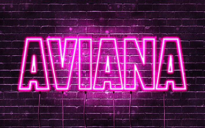 Aviana, 4k, wallpapers with names, female names, Aviana name, purple neon lights, horizontal text, picture with Aviana name