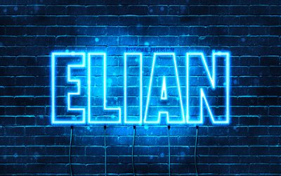 Elian, 4k, 壁紙名, テキストの水平, Elian名, 青色のネオン, 写真Elian名