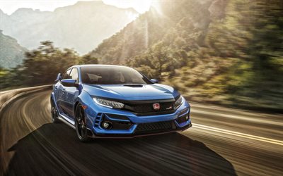 2020, Honda Civic Type R, front view, exterior, blue hatchback, tuning Civic Type R, japanese cars, Honda