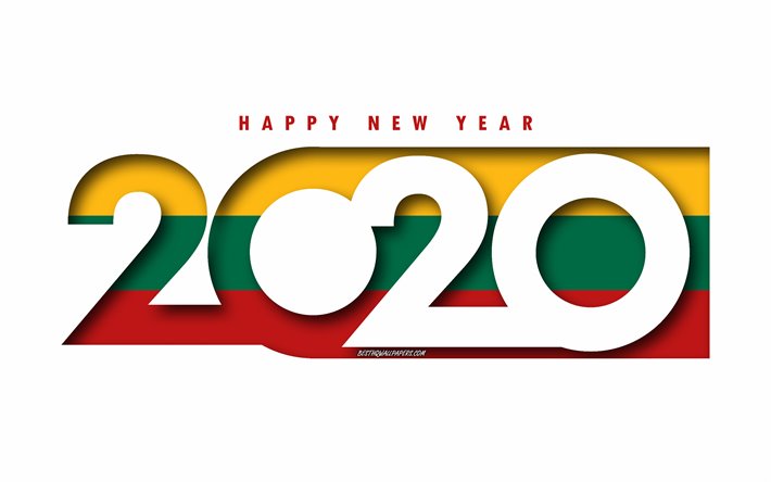 Litauen 2020, Litauens flagga, vit bakgrund, Gott Nytt &#197;r Litauen, 3d-konst, 2020 begrepp, 2020 Nytt &#197;r, 2020 Litauens flagga