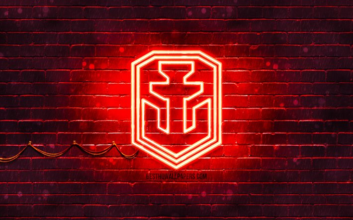 World of Warships red logo, WoWS, 4k, red brickwall, World of Warships logo, World of Warships neon logo, World of Warships, WoWS logo