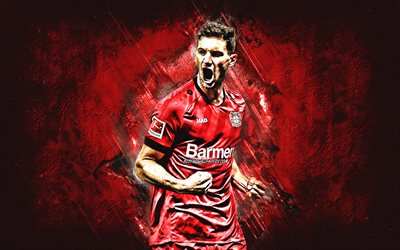 Lucas Alario, Bayer 04 Leverkusen, Argentinean soccer player, portrait, red stone background, Bundesliga, Germany