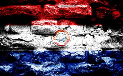 Paraguay flag, grunge brick texture, Flag of Paraguay, flag on brick wall, Paraguay, Europe, flags of South American countries