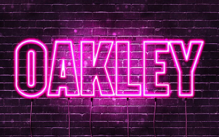 Oakley, 4k, fondos de pantalla con los nombres, los nombres femeninos, Oakley nombre, p&#250;rpura luces de ne&#243;n, el texto horizontal, imagen con el nombre de Oakley