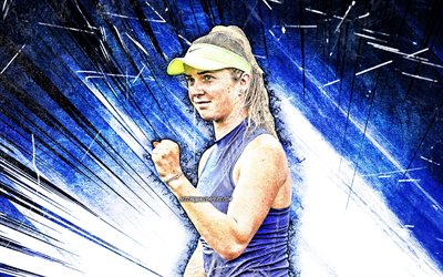 4k, Elina Svitolina, WTA, grunge de l&#39;art, de l&#39;ukraine joueurs de tennis, abstrait bleu rayons, tennis, Svitolina, fan art, Elina Svitolina 4K