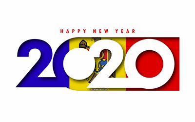 Moldova 2020, Flag of Moldova, white background, Happy New Year Moldova, 3d art, 2020 concepts, Moldova flag, 2020 New Year, 2020 Moldova flag