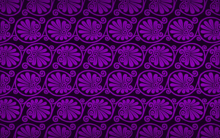 violet floralen muster, 4k, blumen, griechische ornamente, hintergrund mit floralen ornamenten, floralen texturen, florale muster, violett, floral hintergrund