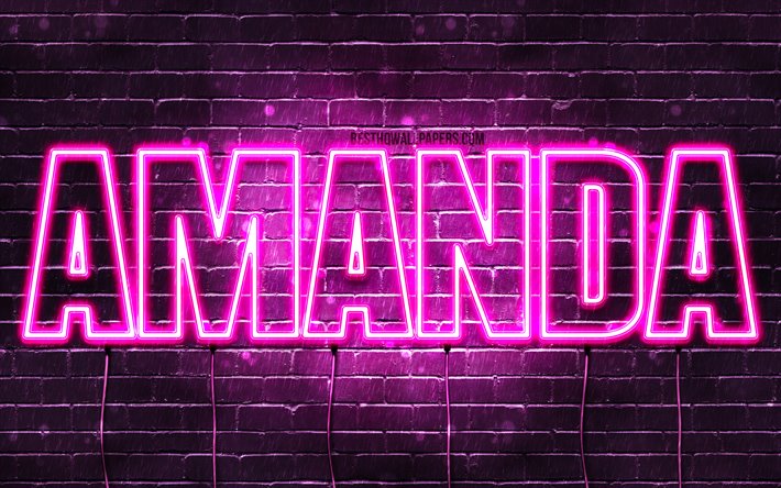 Amanda, 4k, pap&#233;is de parede com os nomes de, nomes femininos, Amanda nome, roxo luzes de neon, texto horizontal, imagem com nome de Amanda