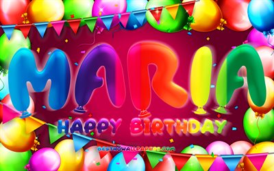 Happy Birthday Maria, 4k, colorful balloon frame, Maria name, purple background, Maria Happy Birthday, Maria Birthday, popular german female names, Birthday concept, Maria