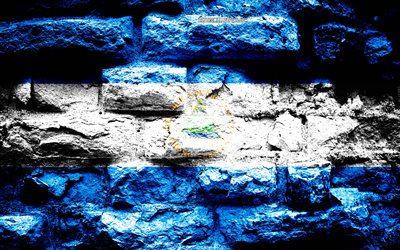 Nicaragua flag, grunge brick texture, Flag of Nicaragua, flag on brick wall, Nicaragua, Europe, flags of North America countries