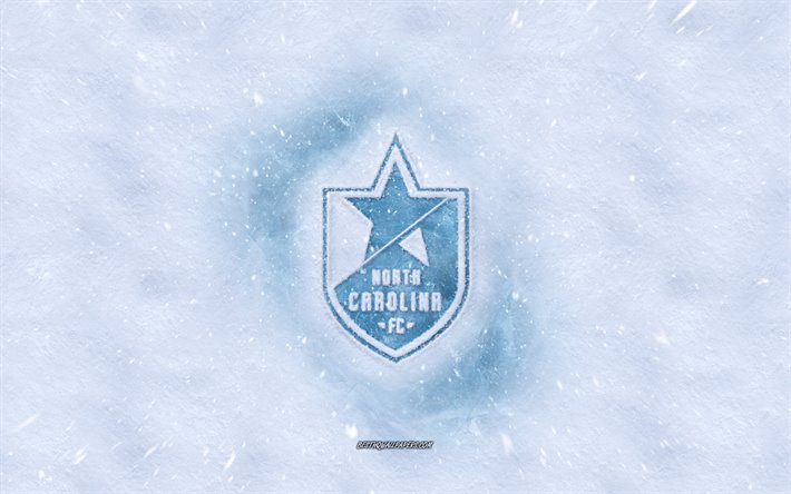 North Carolina FC-logo, American soccer club, talvi k&#228;sitteit&#228;, USL, North Carolina FC ice logo, lumen rakenne, Cary, Pohjois-Carolina, USA, lumi tausta, North Carolina FC, jalkapallo