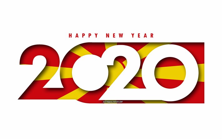شمال مقدونيا عام 2020, العلم من شمال مقدونيا, خلفية بيضاء, سنة جديدة سعيدة شمال مقدونيا, الفن 3d, 2020 المفاهيم, شمال مقدونيا العلم, 2020 السنة الجديدة, 2020 شمال مقدونيا العلم
