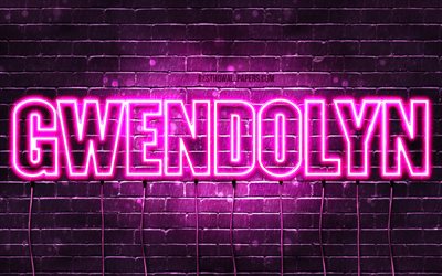 Gwendolyn, 4k, pap&#233;is de parede com os nomes de, nomes femininos, Gwendolyn nome, roxo luzes de neon, texto horizontal, imagem com Gwendolyn nome
