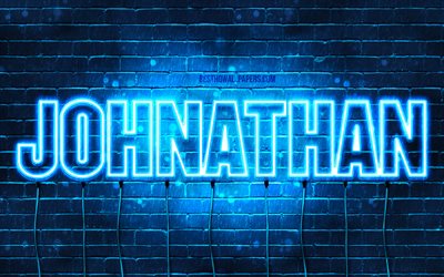 Johnathan, 4k, tapeter med namn, &#246;vergripande text, Johnathan namn, bl&#229;tt neonljus, bild med Johnathan namn