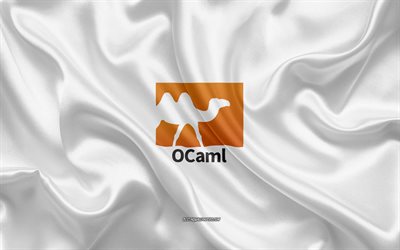 OCaml logotipo, de seda branca de textura, OCaml emblema, linguagem de programa&#231;&#227;o, OCaml, seda de fundo