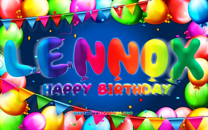Joyeux Anniversaire Lennox, 4k, color&#233; ballon cadre, Lennox nom, fond bleu, Lennox Joyeux Anniversaire, Lennox Anniversaire, populaire allemand des noms masculins, Anniversaire concept, Lennox