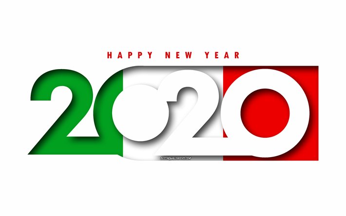 Italia 2020, Italian lippu, valkoinen tausta, Hyv&#228;&#228; Uutta Vuotta Italiassa, 3d art, 2020 k&#228;sitteit&#228;, 2020 Uusi Vuosi, 2020 Italian lippu