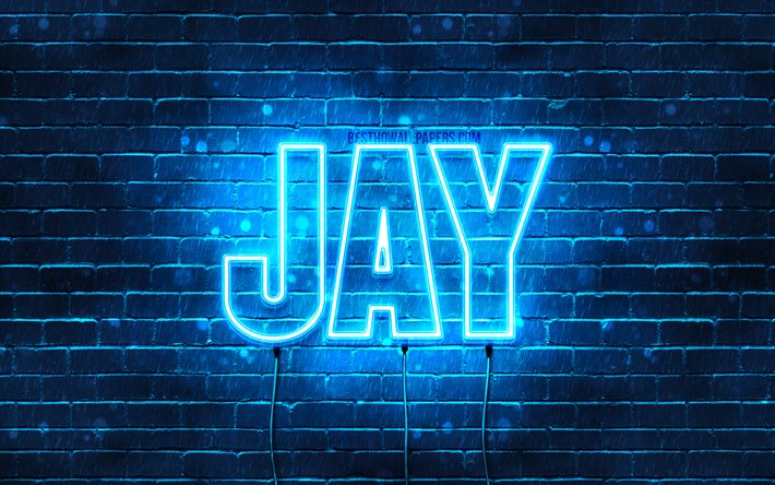 Jay, 4k, wallpapers with names, horizontal text, Jay name, blue neon lights, picture with Jay name