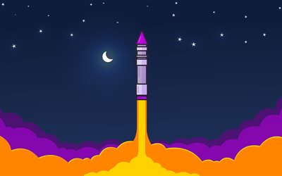 4k, start-up concept, minimal, creative, planets, space rocket, comets, start-up, abstract space landscape