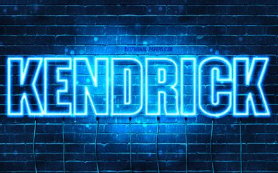 كندريك, 4k, خلفيات أسماء, نص أفقي, كندريك اسم, الأزرق أضواء النيون, صورة مع كندريك اسم