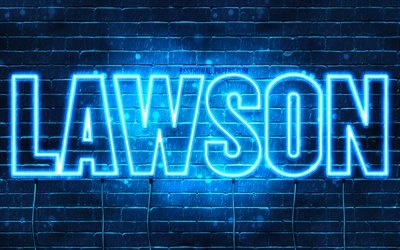 Lawson, 4k, wallpapers with names, horizontal text, Lawson name, blue neon lights, picture with Lawson name