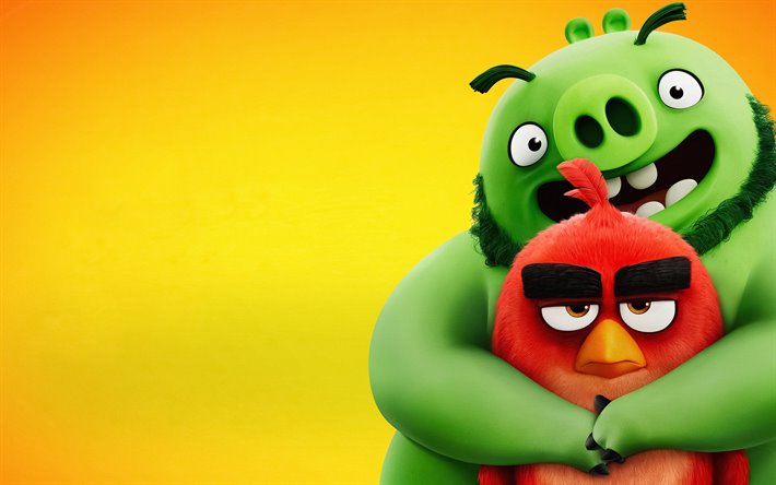 4k, Red and Leonard, minimal, The Angry Birds Movie 2, 2019 movie, 3D-animation, Angry Birds 2, Red, Leonard