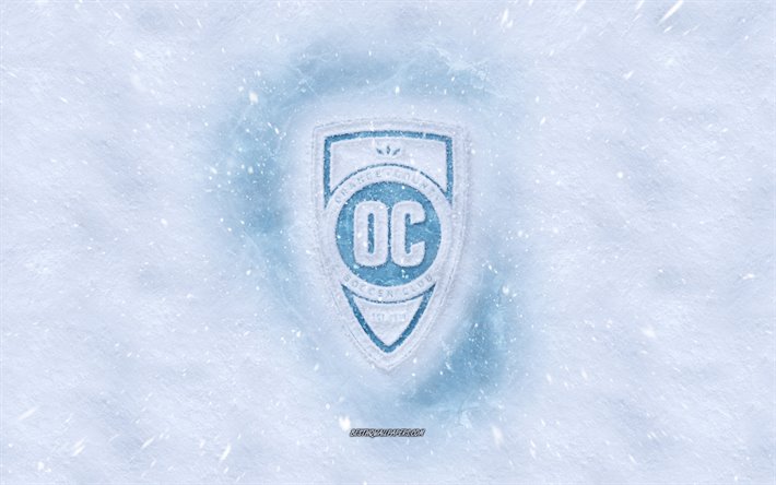 Orange County SC logo, American soccer club, winter concepts, USL, Orange County SC ice logo, snow texture, Orange County, California, USA, snow background, Orange County SC, soccer