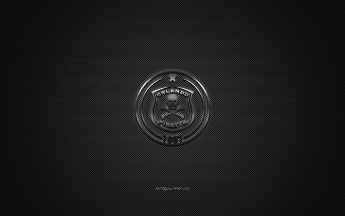 Orlando Pirates FC, South African football club, South African Premier Division, silver logo, gray carbon fiber background, football, Johannesburg, South Africa, Orlando Pirates logo