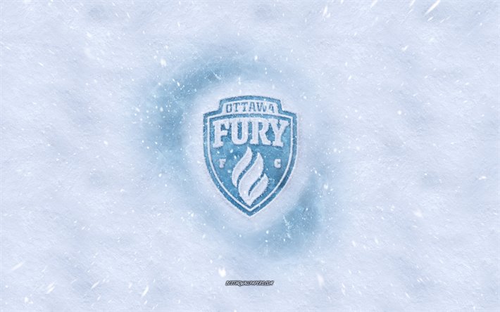Ottawa Fury FC-logo, Canadian soccer club, talvi k&#228;sitteit&#228;, USL, Ottawa Fury FC ice logo, lumen rakenne, Ottawa, Ontario, Kanada, USA, lumi tausta, Ottawa Fury FC, jalkapallo