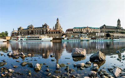 Dresden, rio, barcos de recreio, aterro, Alemanha