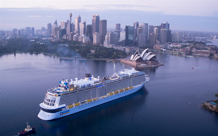 ovation of the seas, kreuzfahrtschiff, luxus-passagier-liner, sydney, australien, sydney opera house, royal caribbean