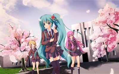 4k, Kagamine Rin, Hatsune Miku, Megurine Luka, anime girls, manga, Vocaloid