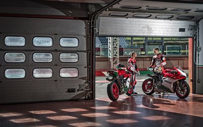 ducati 1299 panigale, 4k, garage, 2017 bikes, fahrer, italienische motorr&#228;der, superbikes, ducati