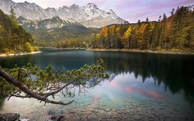 autumn, mountain lake, forest, mountain landscape, yellow trees, autumn landscape, Bavaria, Germany
