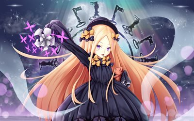 4k, Foreigner, artwork, Fate Grand Order, Abigail Williams, purple eyes, TYPE-MOON, Fate Series