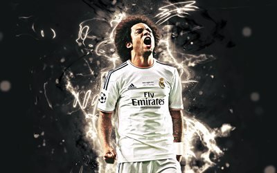 Marcelo, gioia, stelle del calcio, Real Madrid FC, calcio, fan art, obiettivo, Liga spagnola, brasiliana, i calciatori, le luci al neon