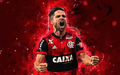 Diego Ribas, goal, brazilian footballers, Flamengo FC, joy, soccer, Diego, Brazilian Serie A, abstract art, neon lights, Brazil