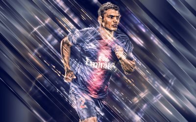 Thiago Silva, creative art, blades style, Paris Saint-Germain, Defender, Brazilian footballer, PSG, Ligue 1, France, blue creative background, football